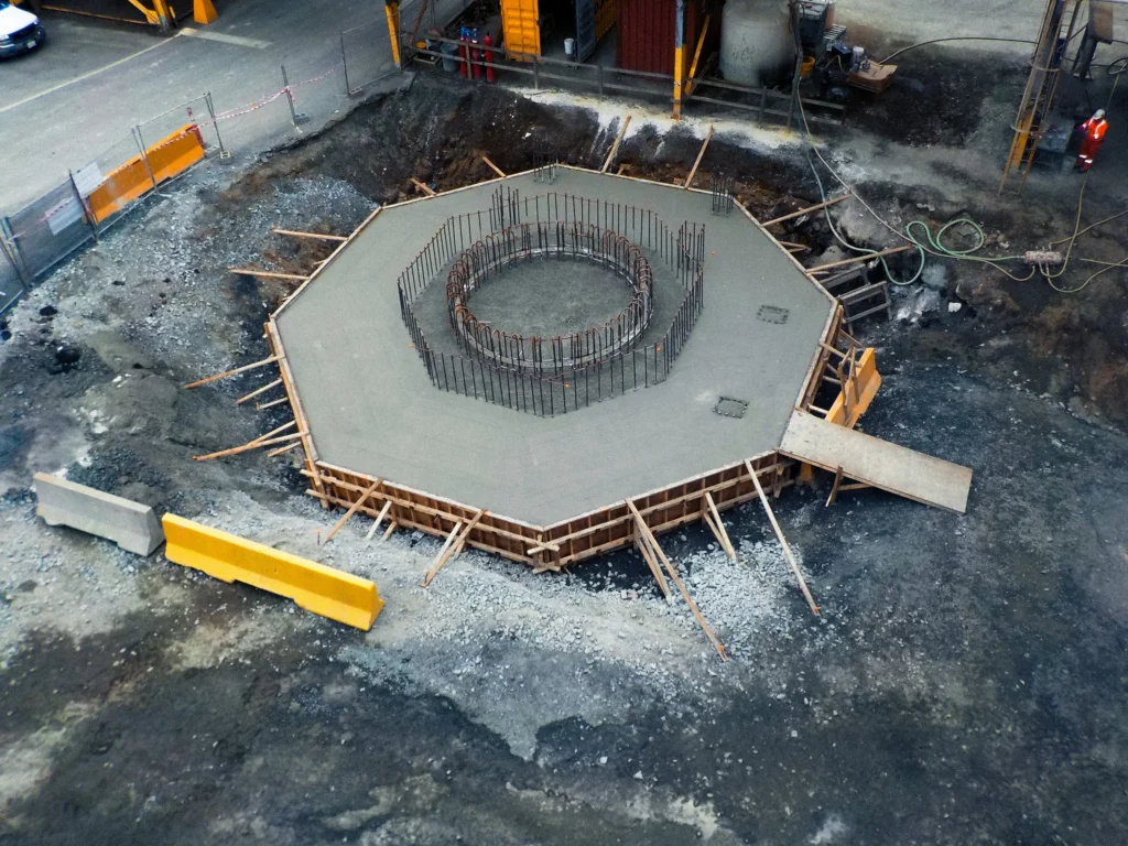 P2P Off Gas Base with fresh concrete in an octagonal shape